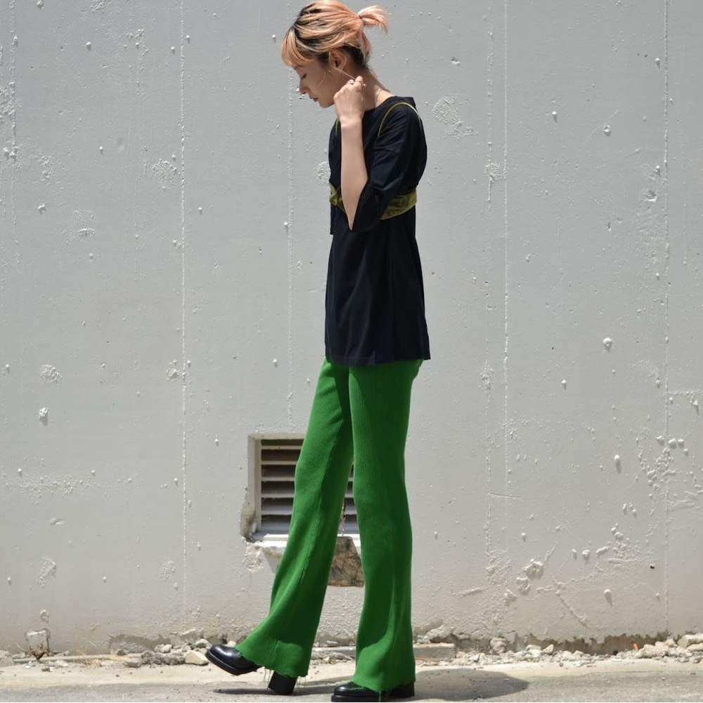 PERVERZE Re-Cotton Rib Line Pants / Green